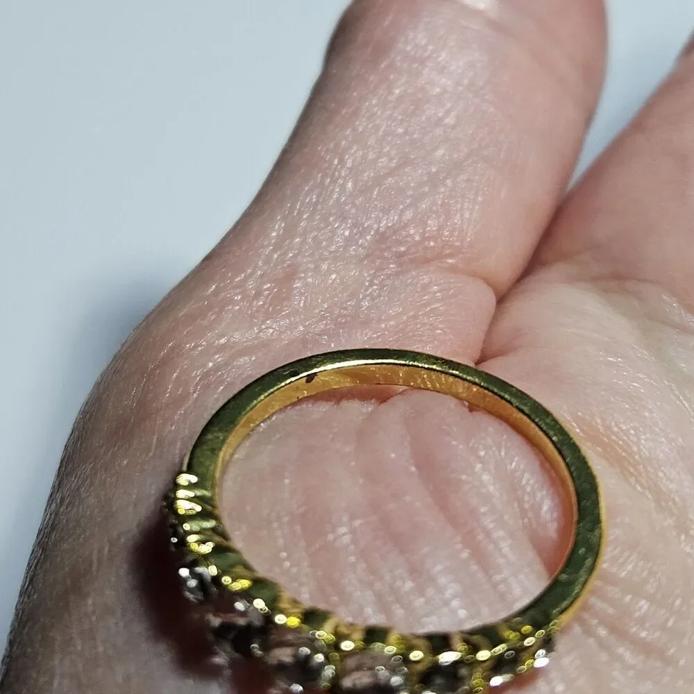 Gold Tone Clear Rhinestone Band Ring Size 7.5